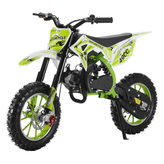 49cc 2-Stroke Kids Dirt Bike, Gas Power Motocross, Mini Off Road  Motorcycle with Front Rear Disc Brakes, Green