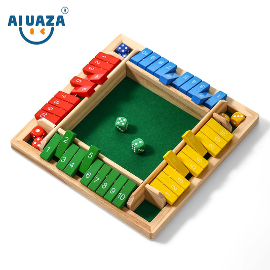 AIUAZA 1 Set Drinking Games, Wooden Board Game For 1-4 Players, Classic Family Game With 8pcs Dices, gaming gift