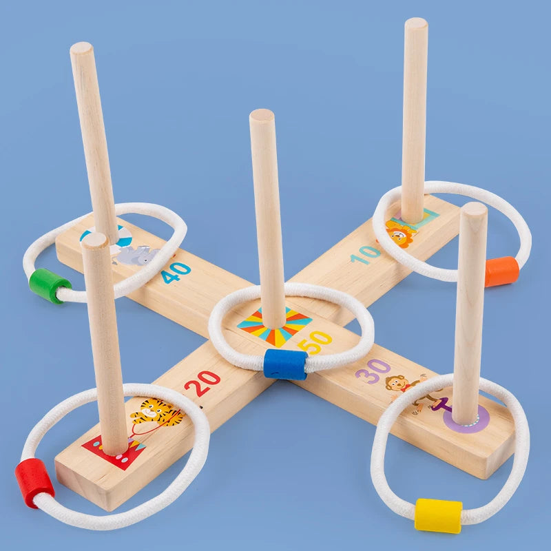 1 Set Wooden Ferrule Game Puzzle Toy Ring Toss Montessori Game Throwing Ring Ferrule Game For Family Children Educational Toy