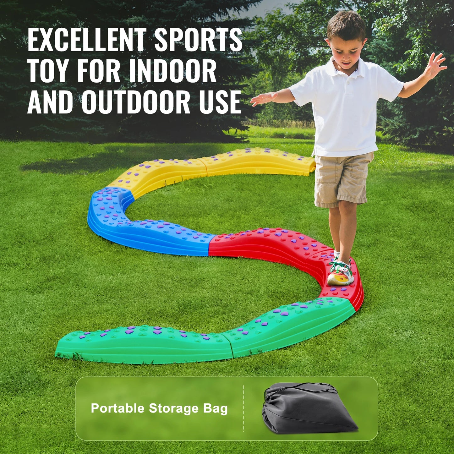 VEVOR Kids Balance Beam Toddler Stepping Stones Boards Non-Slip Sensory Training Montessori Toys for 2-6 Children's Gift Outdoor