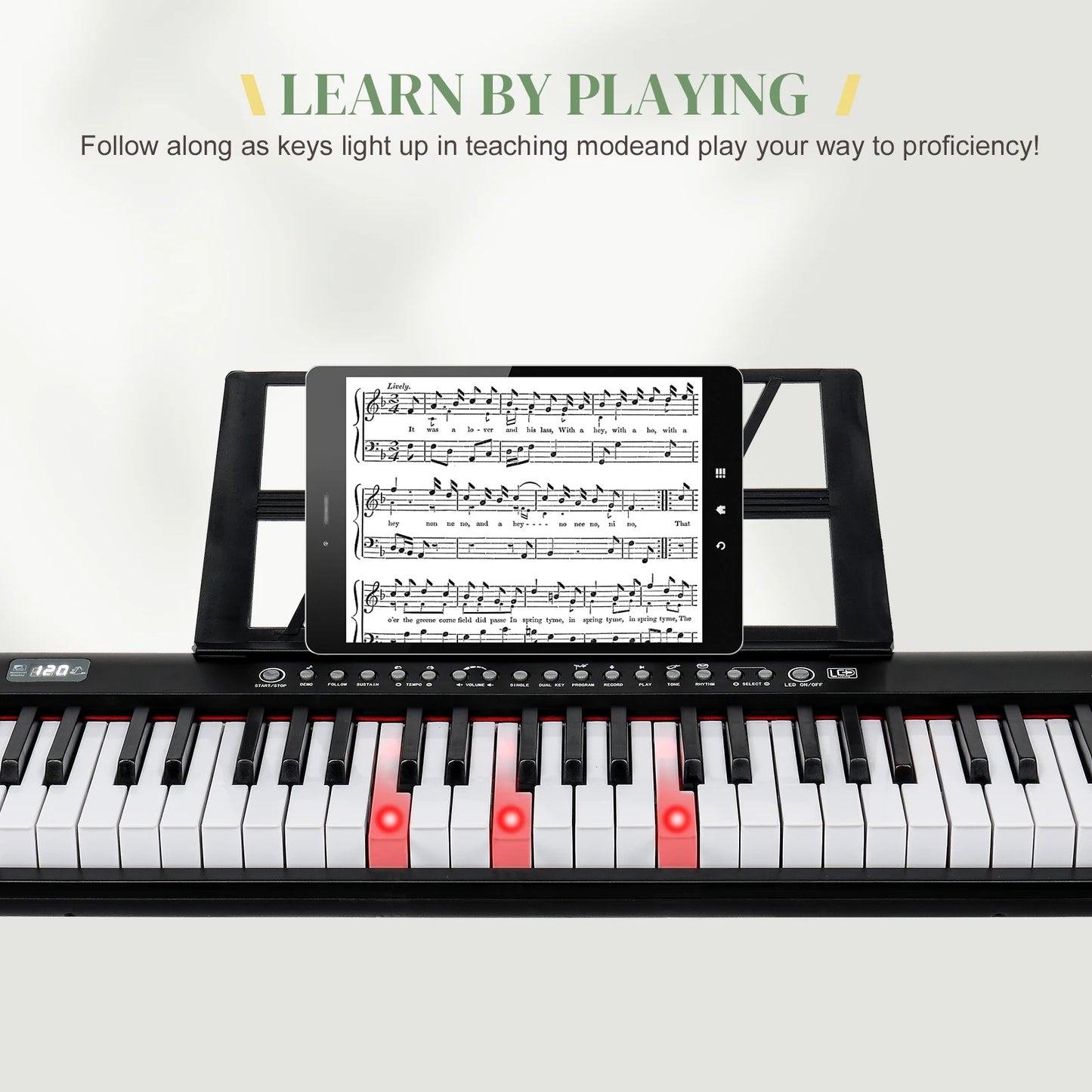 61 Key Piano Keyboard Semi-Weighted Keys Digital Music Keyboard with Power Supply Piano Stand Stool and Microphone Piano Sets