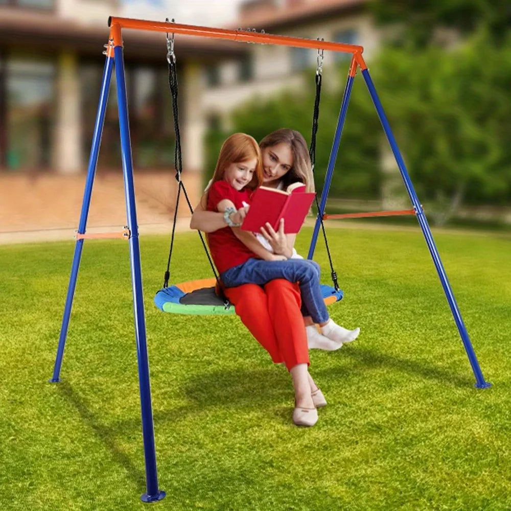 40" Saucer Swing with Stand for Outdoor, 500lbs Swing Set with Heavy Duty Metal Swing Stand for Backyard, Safe Waterproof
