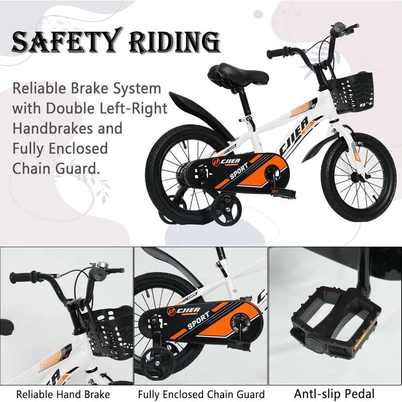 Kids Bike 14 Inch Kids' Bicycles with Training Wheels/Kickstand Ages 3-12 Years Sports Bicycle Multiple Color Option