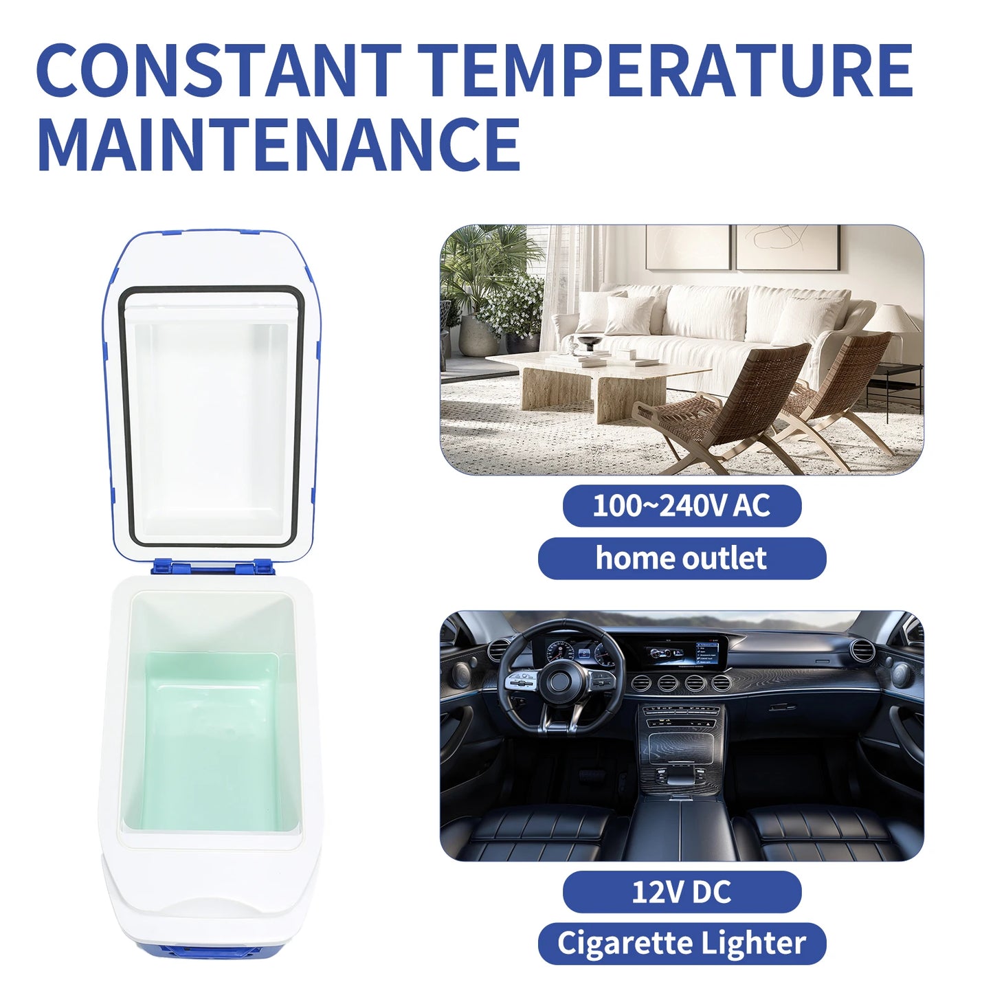 iceBlue 7L/9Can Portable Fridge,Car Home Dual-use Cooler Warmer with DC 12V Cigarette Lighter Power Socket for Travel Picnic