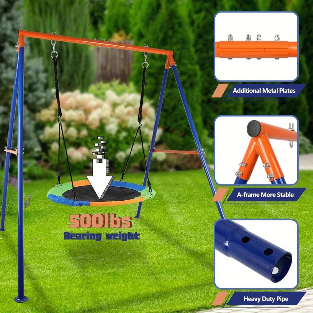 40" Saucer Swing with Stand for Outdoor, 500lbs Swing Set with Heavy Duty Metal Swing Stand for Backyard, Safe Waterproof