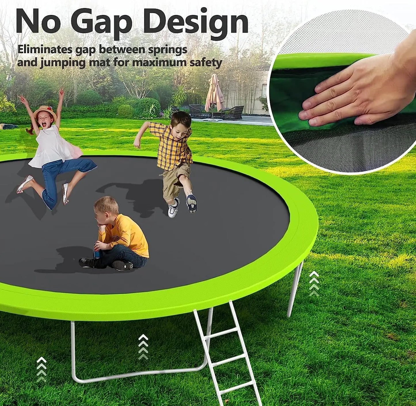 Upgraded 14FT 15FT Trampoline for Kids and Adults, Large Outdoor Trampoline with Stakes, Light, Sprinkler, Backyard Trampoline w