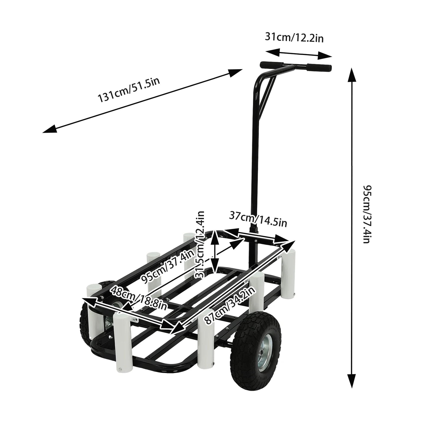 Outdoor Fishing Folding Fishing Cart, High-Carbon Steel Construction, 198.42 lbs Load Capacity, Solid Rubber Tires for Beach,