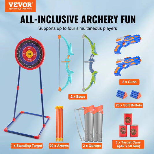 VEVOR Bow and Arrow Set for Kids 2 Pack LED Archery Set with 20 Arrows 2 Guns Outdoor Toy for Children Boy & Girl 6+ Year Old