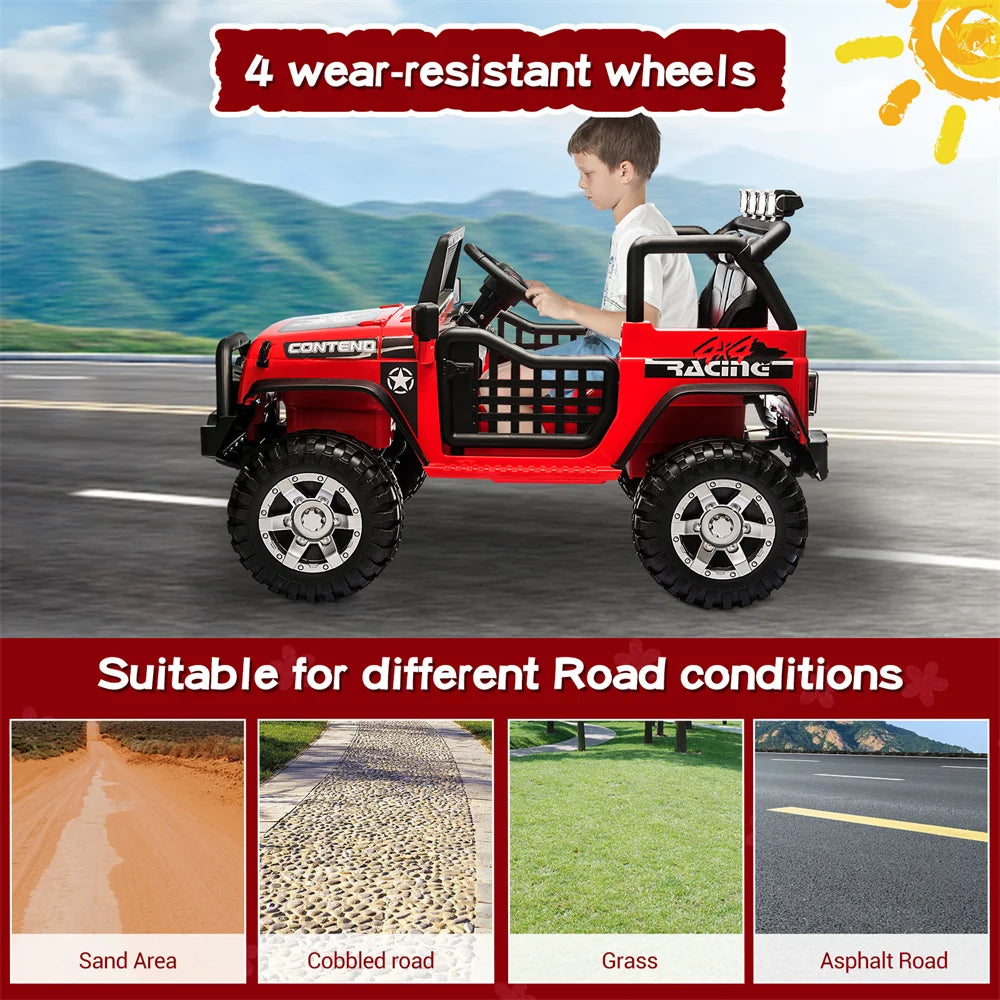 12V Battery Powered Ride On Car 2 Seater kids Electric Vehicle Toy Truck w/Remote Control Equipped with Music