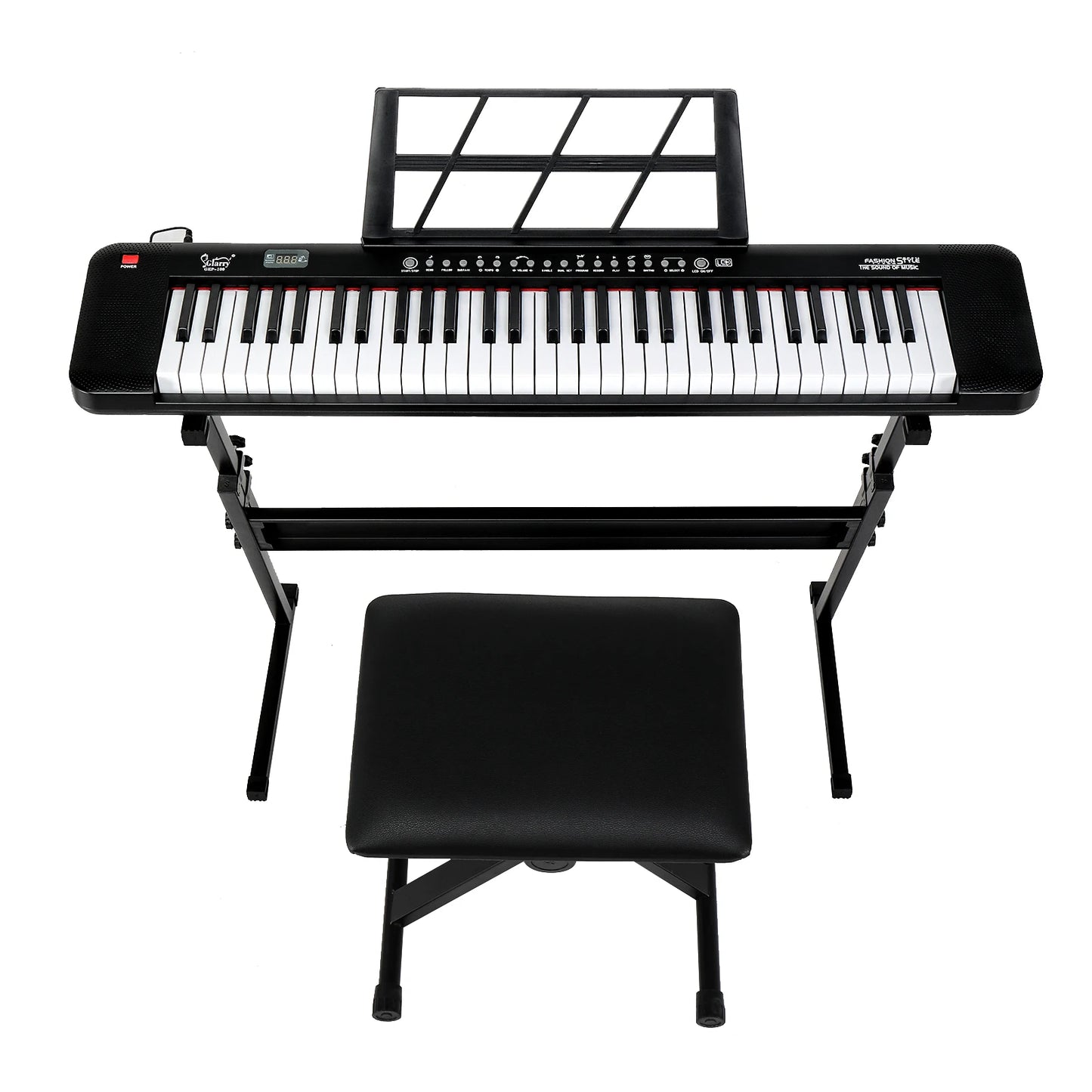 61 Key Piano Keyboard Semi-Weighted Keys Digital Music Keyboard with Power Supply Piano Stand Stool and Microphone Piano Sets