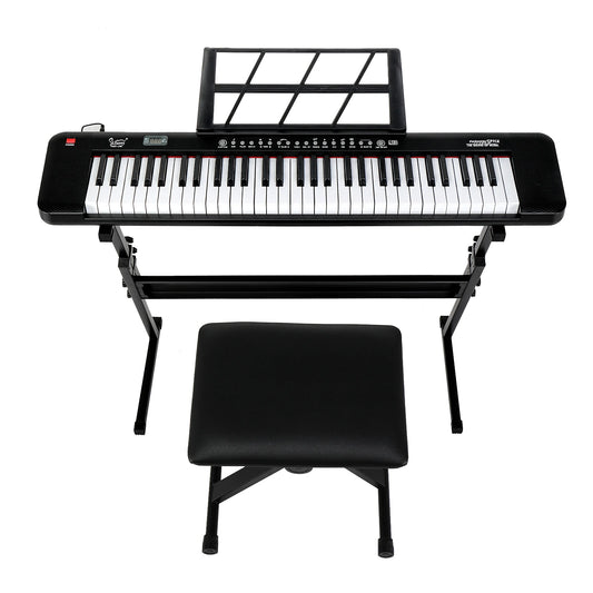 61 Key Piano Keyboard Semi-Weighted Keys Digital Music Keyboard with Power Supply Piano Stand Stool and Microphone Piano Sets