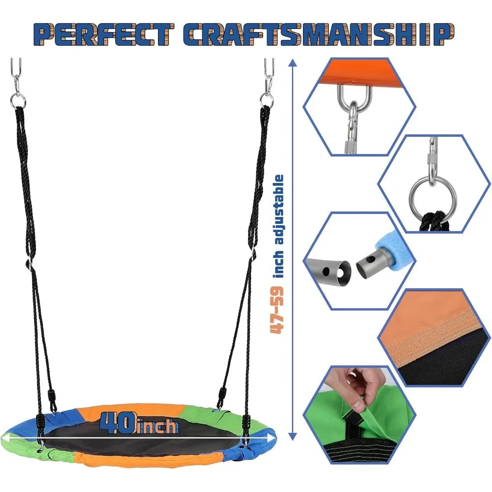 40" Saucer Swing with Stand for Outdoor, 500lbs Swing Set with Heavy Duty Metal Swing Stand for Backyard, Safe Waterproof