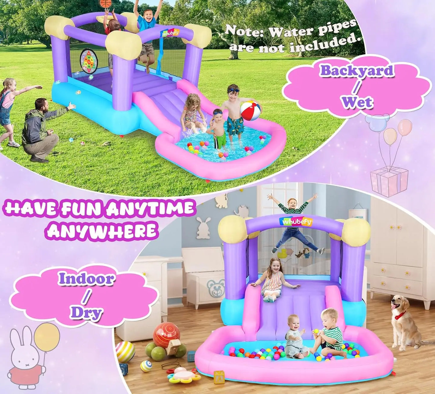 Inflatable Bounce House for Kids 3-6 with Ball Pit & Dart Board - Toddler Water Bounce House Jump 'n Slide Park for Indoor Outdo