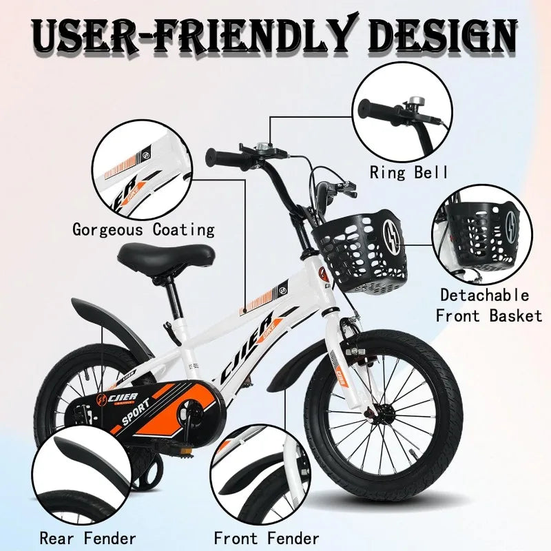 Kids Bike 14 Inch Kids' Bicycles with Training Wheels/Kickstand Ages 3-12 Years Sports Bicycle Multiple Color Option