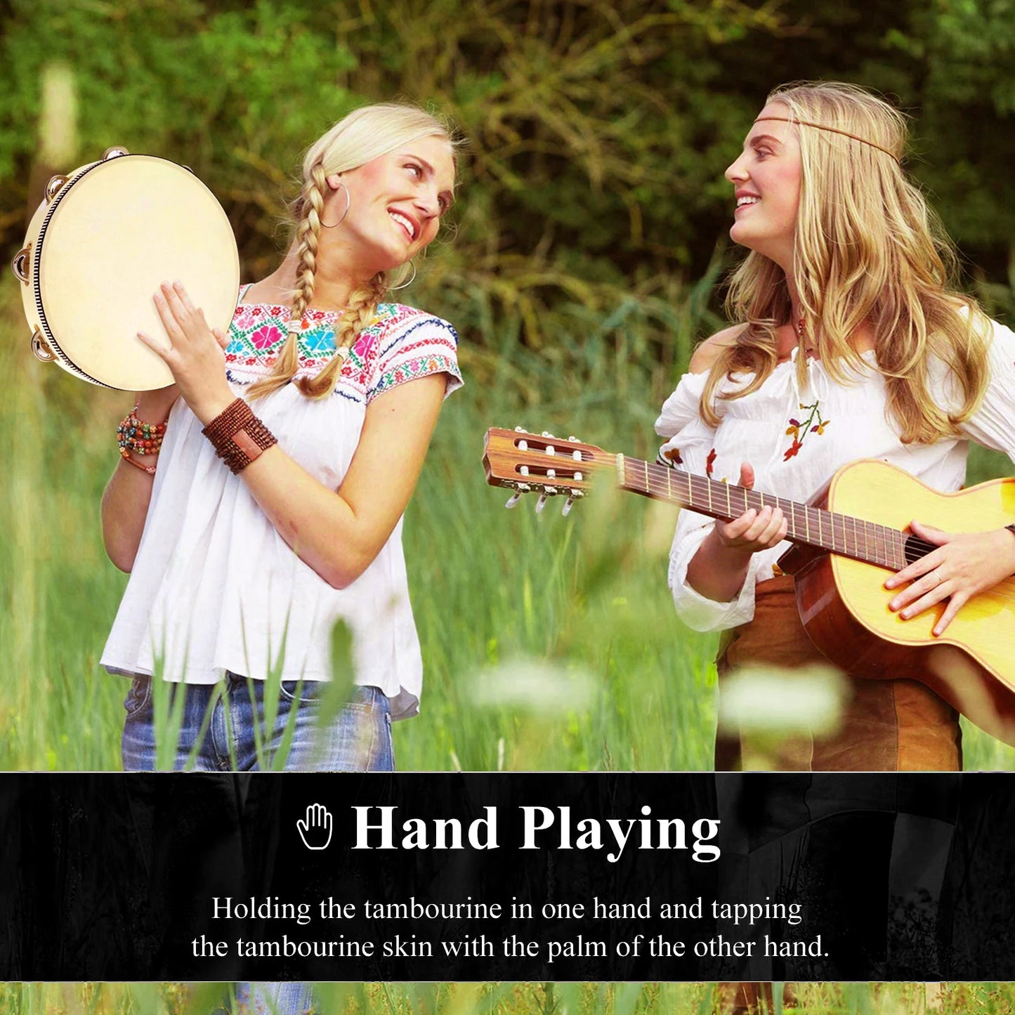 10 Inch Hand Held Tambourine Drum Bell Birch Metal Jingles Percussion Musical Educational Instrument for KTV Party Kids Games