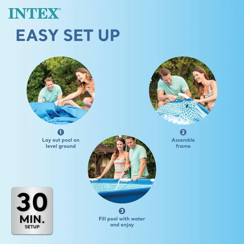 Intex 9.8' x 79" x 29.5" Rectangular Frame Above Ground Outdoor Backyard Swimming Pool with Flow Control Valve