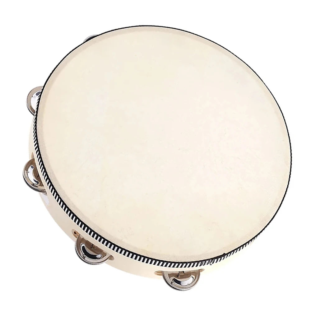 10 Inch Hand Held Tambourine Drum Bell Birch Metal Jingles Percussion Musical Educational Instrument for KTV Party Kids Games
