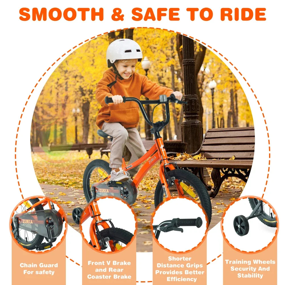 ZUKKA Kids Bike,16 Inch Kids' Bicycle with Training Wheels for Boy & Girl Age 4-7 Years, Multiple Colors