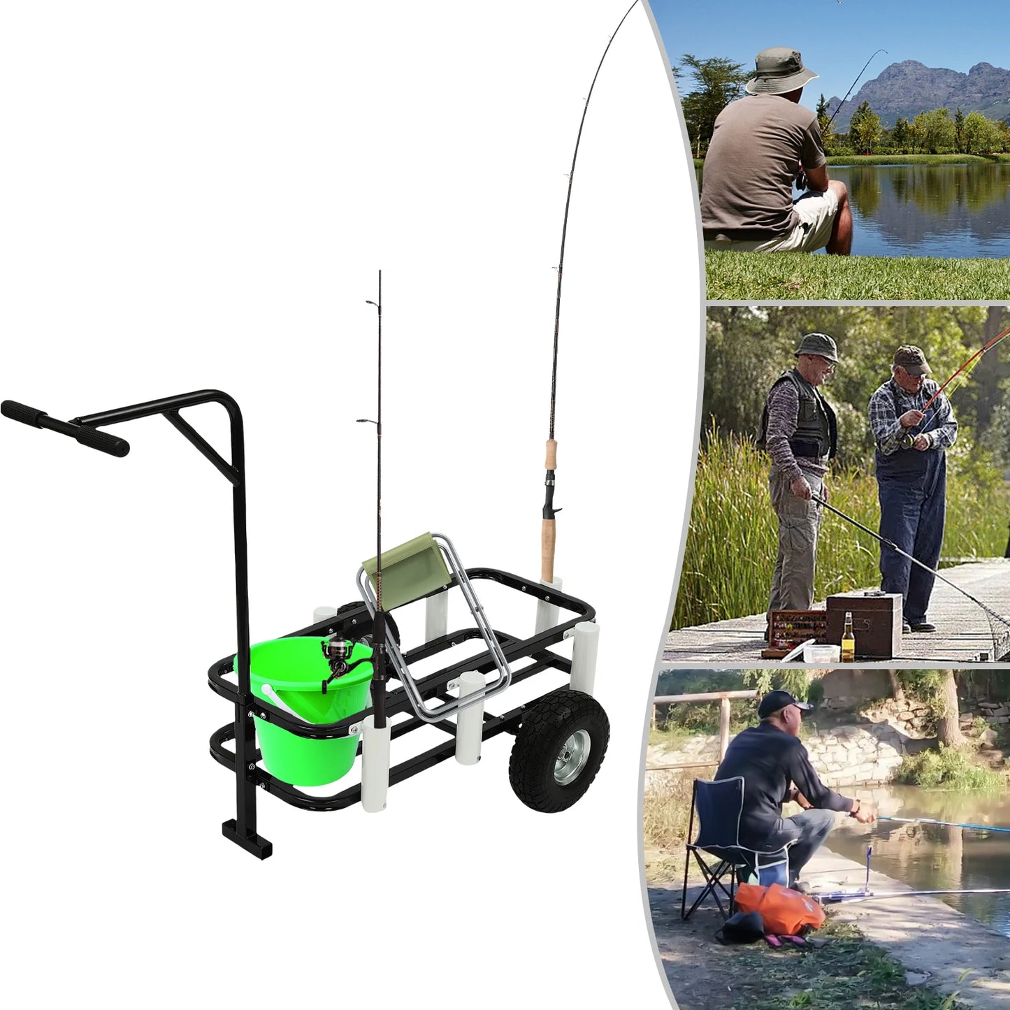 Outdoor Fishing Folding Fishing Cart, High-Carbon Steel Construction, 198.42 lbs Load Capacity, Solid Rubber Tires for Beach,