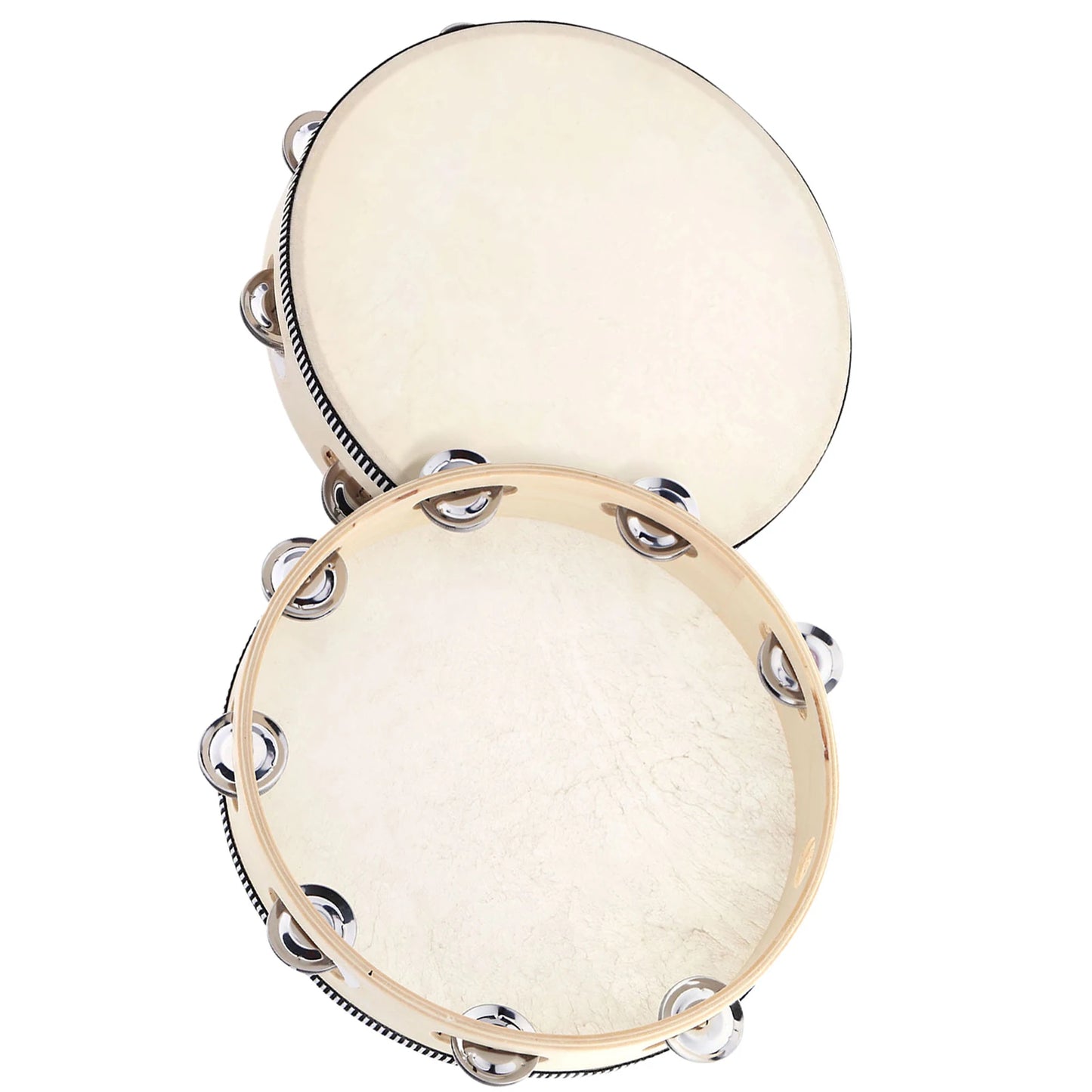10 Inch Hand Held Tambourine Drum Bell Birch Metal Jingles Percussion Musical Educational Instrument for KTV Party Kids Games