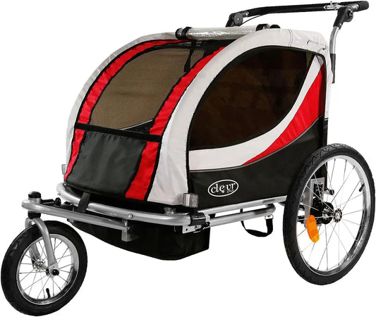 Deluxe 3-in-1 Double 2 Seat Bicycle Bike Trailer Jogger Stroller for Kids Children | Foldable Collapsible w/Pivot Front Wheel