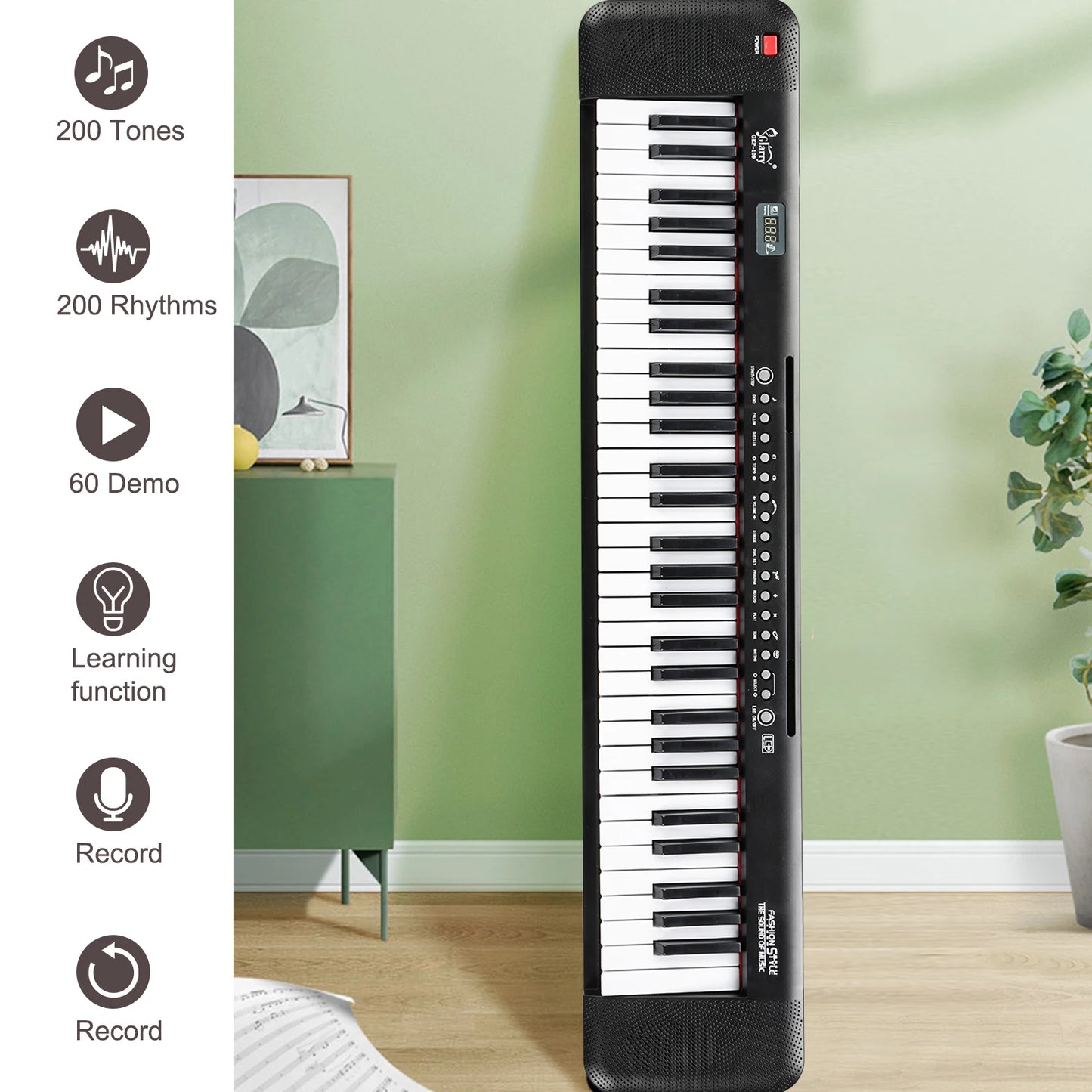 61 Key Piano Keyboard Semi-Weighted Keys Digital Music Keyboard with Power Supply Piano Stand Stool and Microphone Piano Sets
