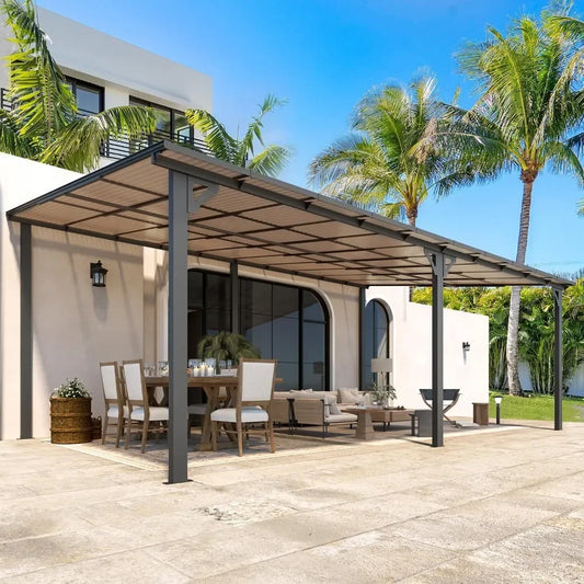 20' x 12' Gazebo for Patio, Large Wall-Mounted Hard Top Lean-to Gazebo Pergola with Roof 12' x 20' on Clearance