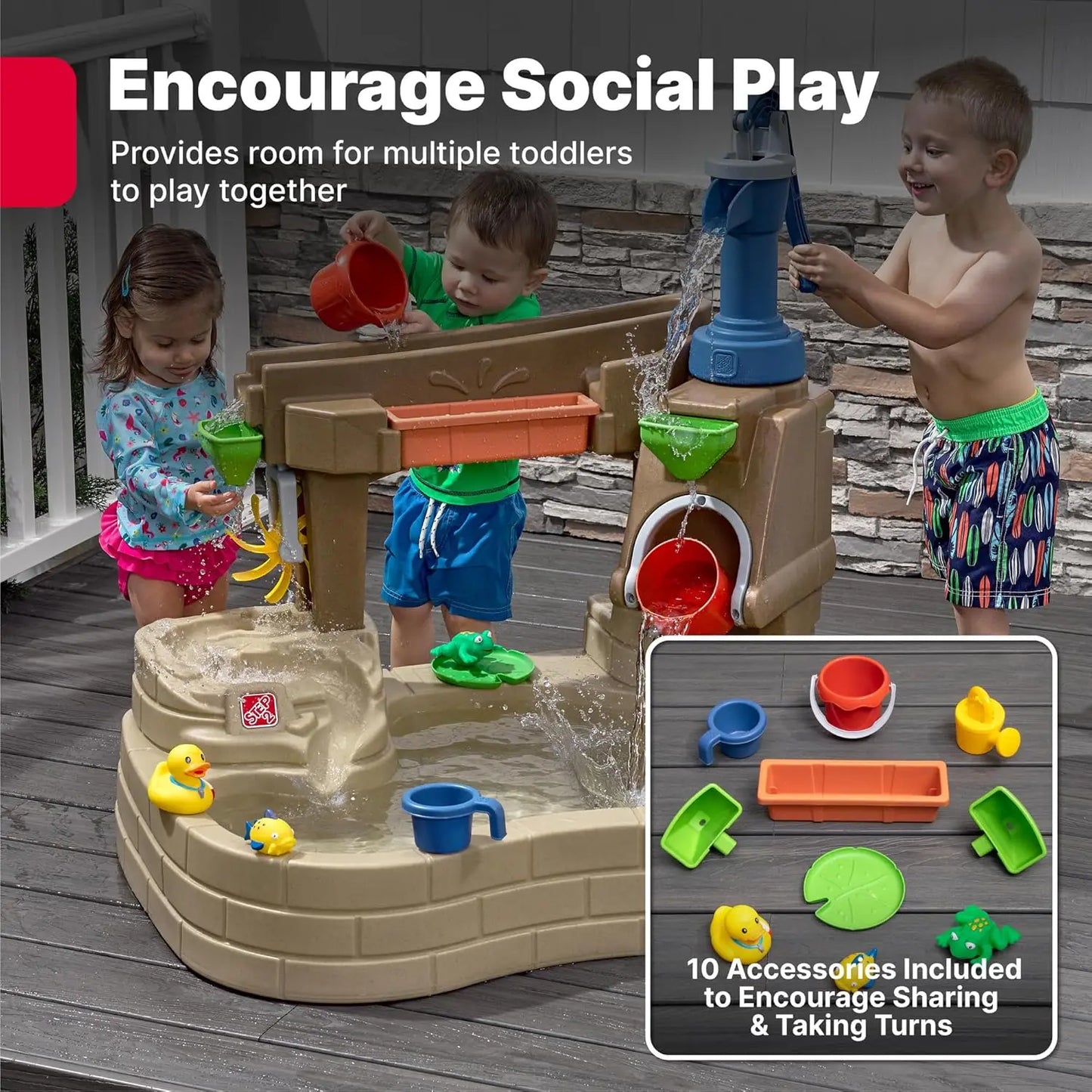 Pump & Splash Discovery Pond Water Table, Kids Water Sensory Activity Pool, Summer Outdoor Toys, 10 Piece Toy Accessories, For T