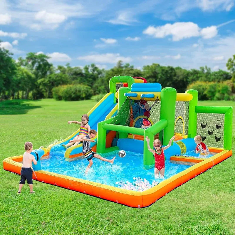JUST ARRIVED. LIMITED QUANTITY. ONLY $500. FREE SHIPPING. Inflatable Bounce House Water Slide, 9 in 1 Bounce House for Kids Indoor Outdoor Bouncy House with 550W Blower, Water Bounce