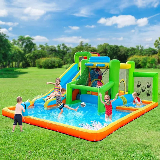 JUST ARRIVED. LIMITED QUANTITY. ONLY $500. FREE SHIPPING. Inflatable Bounce House Water Slide, 9 in 1 Bounce House for Kids Indoor Outdoor Bouncy House with 550W Blower, Water Bounce