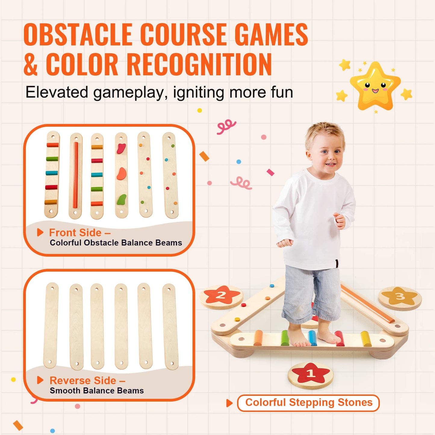 VEVOR 6 PCS Balance Beam Stepping Stones Indoor Outdoor Wooden Toddler Balance Boards for Kids 2-6 Children Montessori Toy
