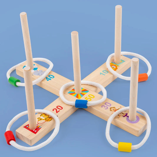 1 Set Wooden Ferrule Game Puzzle Toy Ring Toss Montessori Game Throwing Ring Ferrule Game For Family Children Educational Toy