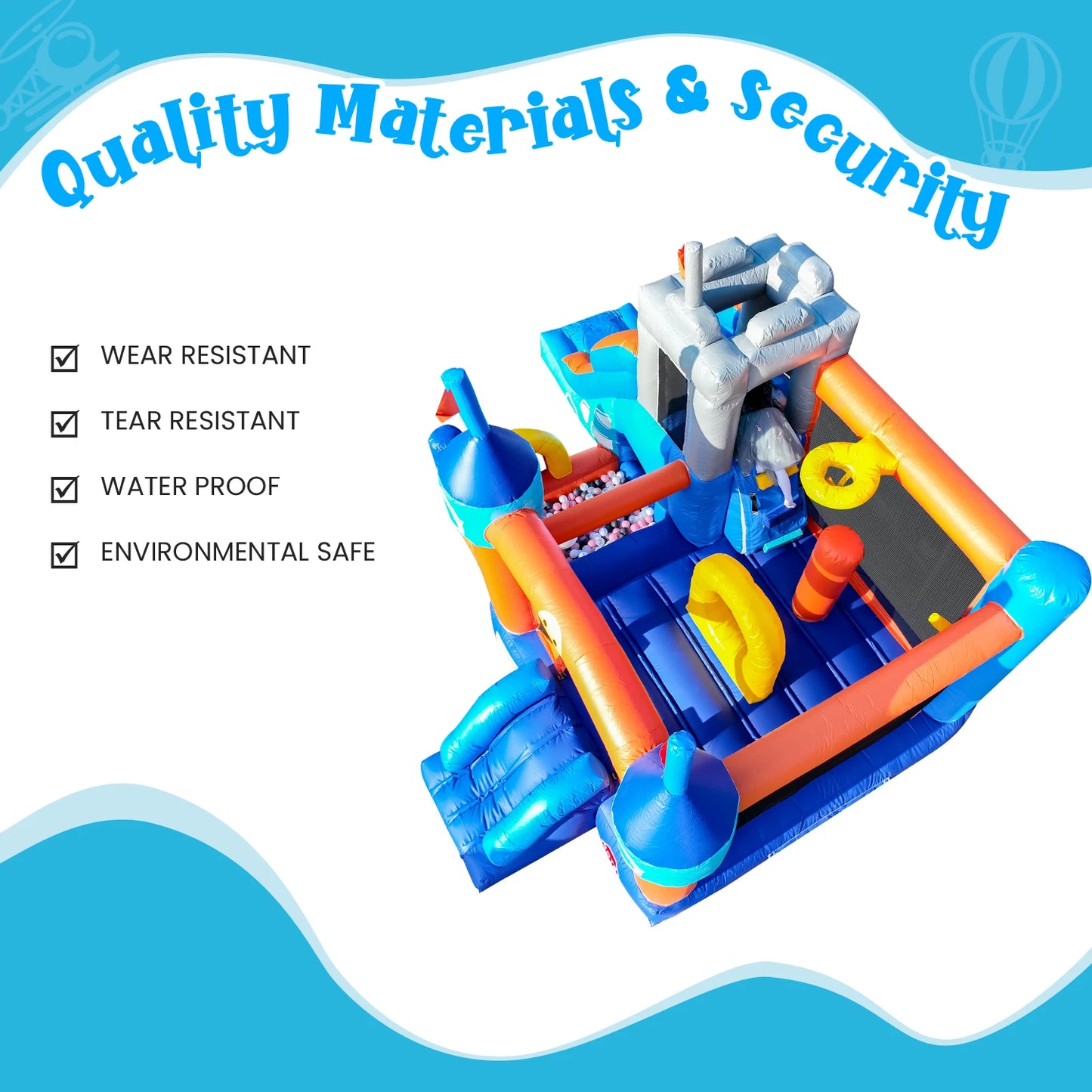 Kids Bouncy Castle House 16x11.7x10ft PVC Inflatable Bounce House With 2 Slides Tunnels Climbing, Basketball Hoops Ball Pit, Jum