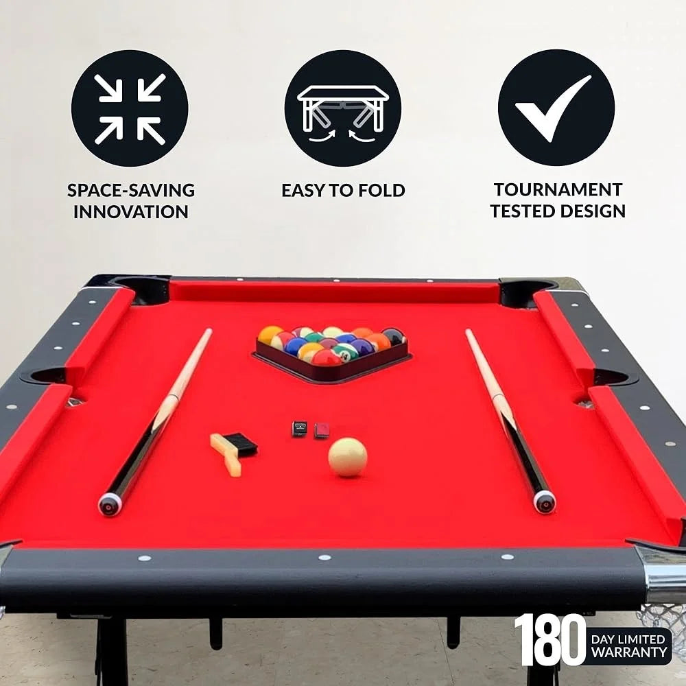 Portable 6 Ft Pool Table Folding Billiards Game Adults Compact Design Easy Storage Accessories Included Perfect Game Room