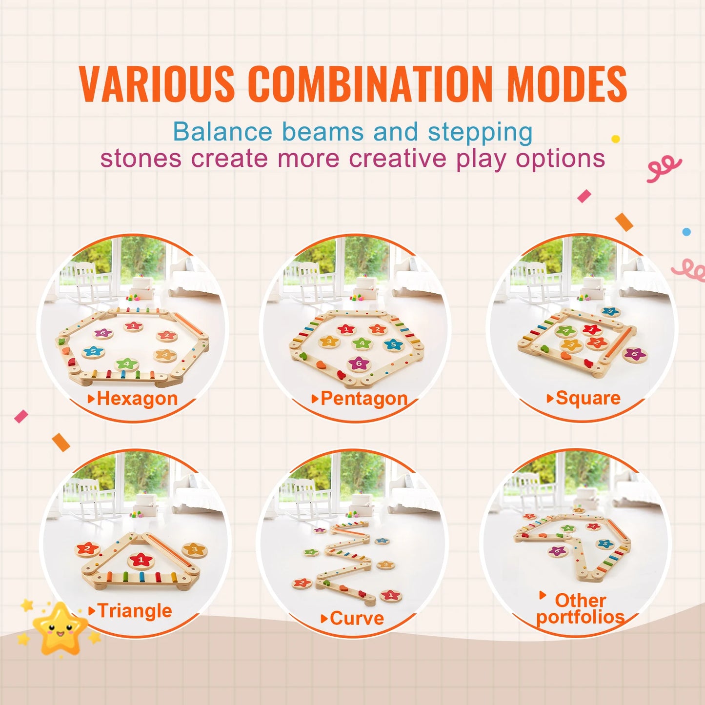 VEVOR 6 PCS Balance Beam Stepping Stones Indoor Outdoor Wooden Toddler Balance Boards for Kids 2-6 Children Montessori Toy