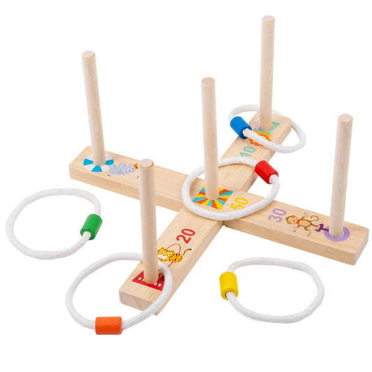 1 Set Wooden Ferrule Game Puzzle Toy Ring Toss Montessori Game Throwing Ring Ferrule Game For Family Children Educational Toy