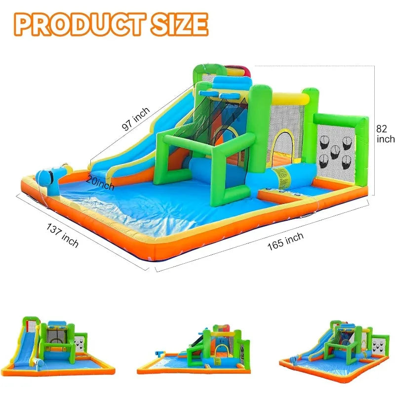 JUST ARRIVED. LIMITED QUANTITY. ONLY $500. FREE SHIPPING. Inflatable Bounce House Water Slide, 9 in 1 Bounce House for Kids Indoor Outdoor Bouncy House with 550W Blower, Water Bounce