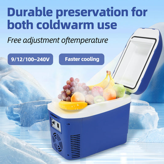iceBlue 7L/9Can Portable Fridge,Car Home Dual-use Cooler Warmer with DC 12V Cigarette Lighter Power Socket for Travel Picnic