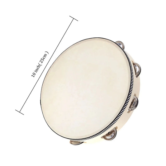 10 Inch Hand Held Tambourine Drum Bell Birch Metal Jingles Percussion Musical Educational Instrument for KTV Party Kids Games