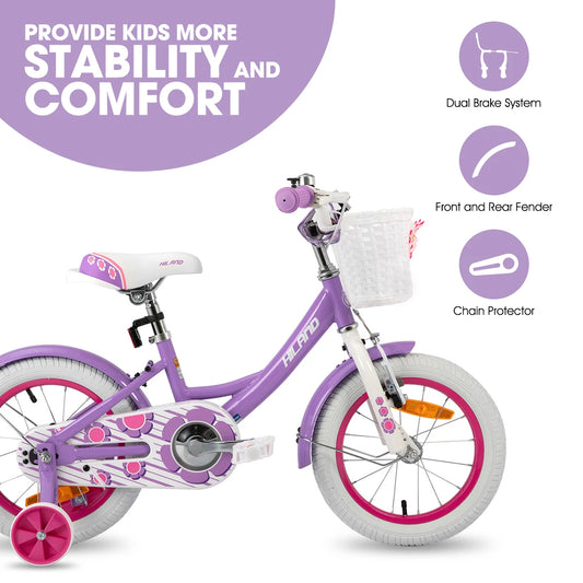 HILAND Girls Bike for Toddlers and Kids Ages 2-7 Years Old, 12 14 16 Inch Kids Bike for Girl with Training Wheels Basket