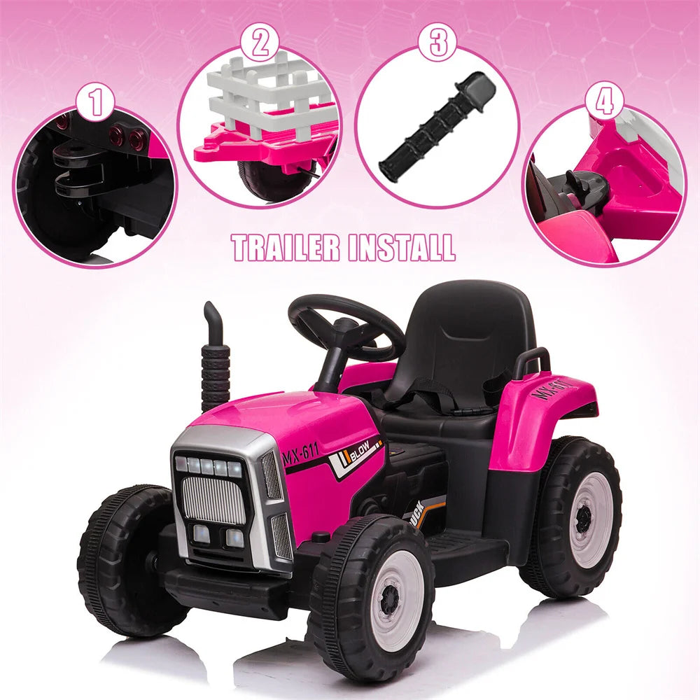 12V Kids Electric Battery-Powered Ride On Tractor Toy w/ Trailer Remote Control Suit 3-8 Age Kids  Xmas Gifts