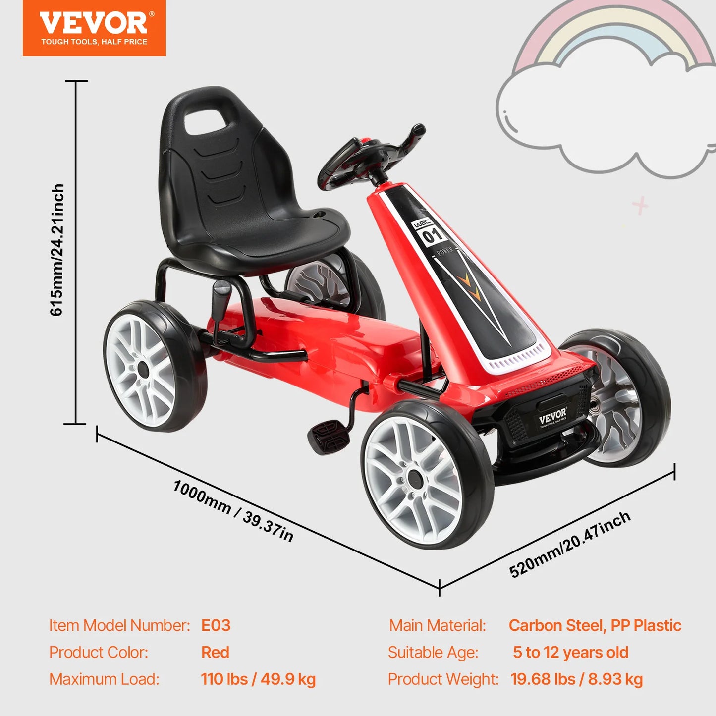 VEVOR Kids Pedal Go Kart 4 Wheel Off-Road Pedal Ride On Toys with Adjustable Seat Outdoor Racer Car for Children Boys Gifts
