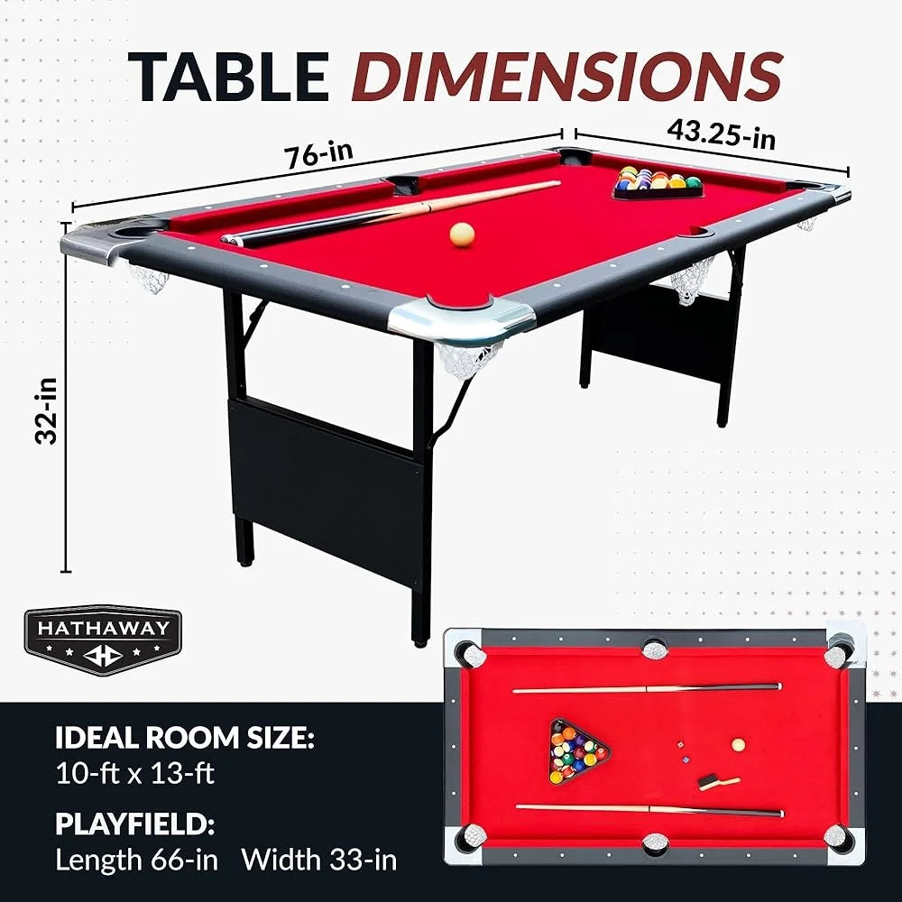 Portable 6 Ft Pool Table Folding Billiards Game Adults Compact Design Easy Storage Accessories Included Perfect Game Room