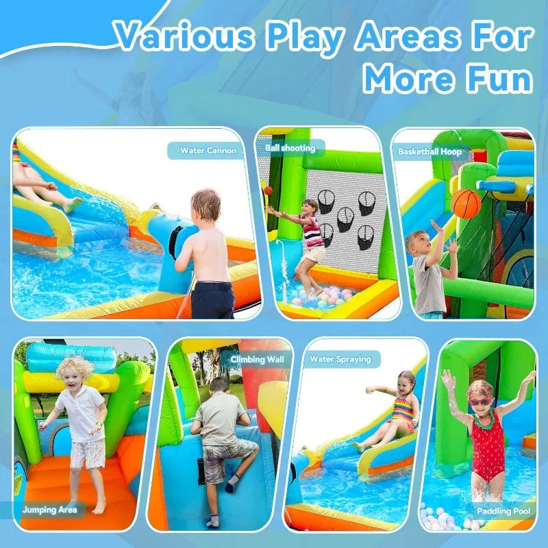 JUST ARRIVED. LIMITED QUANTITY. ONLY $500. FREE SHIPPING. Inflatable Bounce House Water Slide, 9 in 1 Bounce House for Kids Indoor Outdoor Bouncy House with 550W Blower, Water Bounce