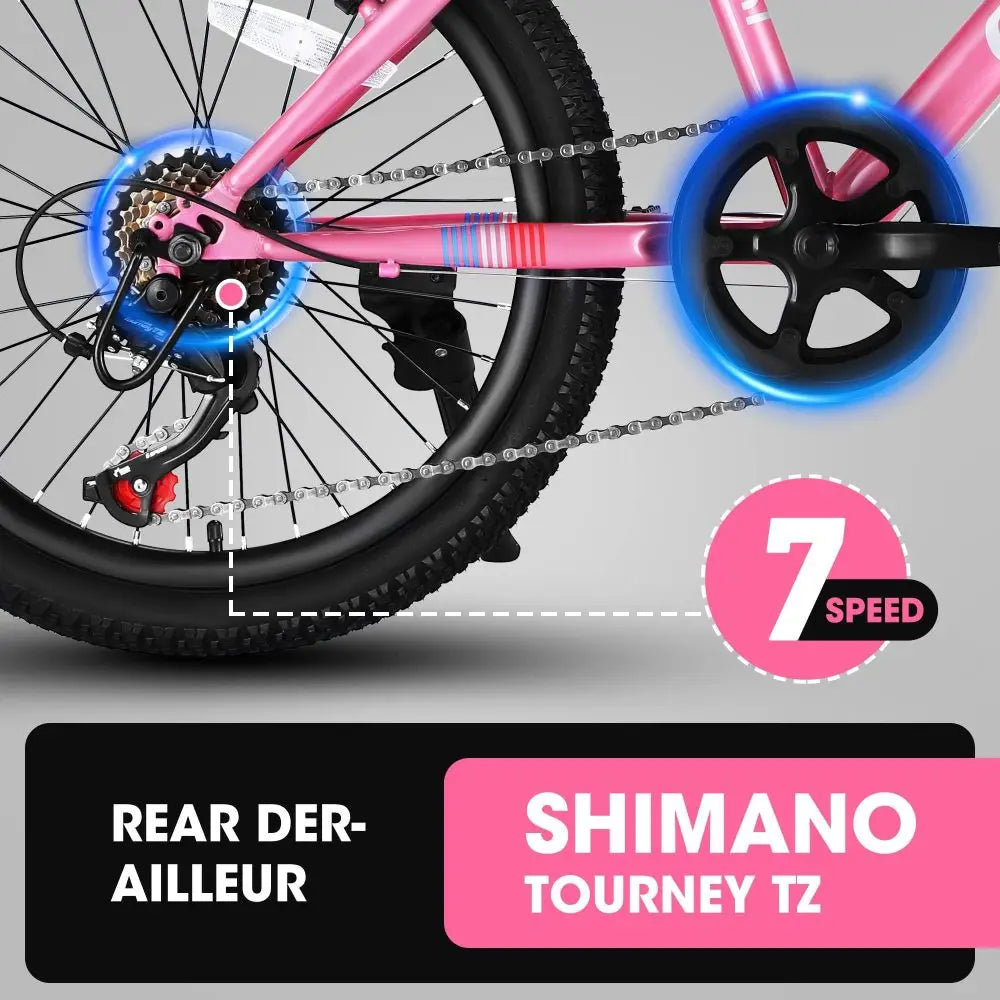 S20101 20 Inch Kids' Bike, Boys Girls Mountain Bike Ages 8-12, 7 Speed Teenager Children Kids' Bicycles