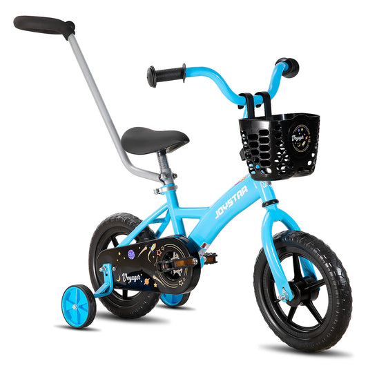 JOYSTAR 10/12 Inch Kids Bike for Boys and Girls Ages 1-4 Years, Toddler Bike with Training Wheels，Basket, Detachable Push Handle