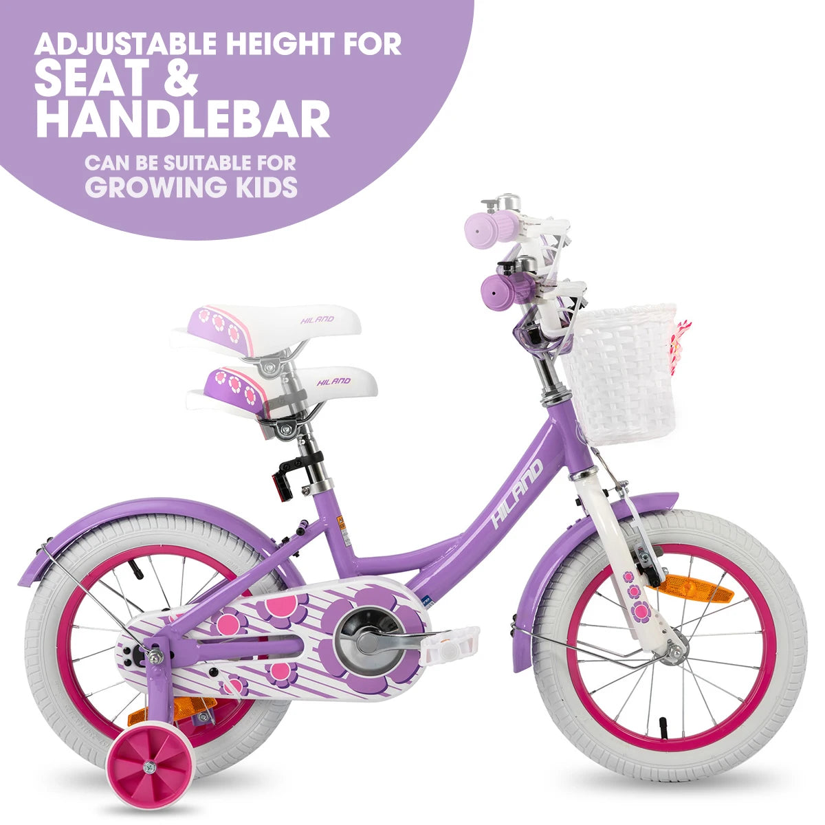 HILAND Girls Bike for Toddlers and Kids Ages 2-7 Years Old, 12 14 16 Inch Kids Bike for Girl with Training Wheels Basket