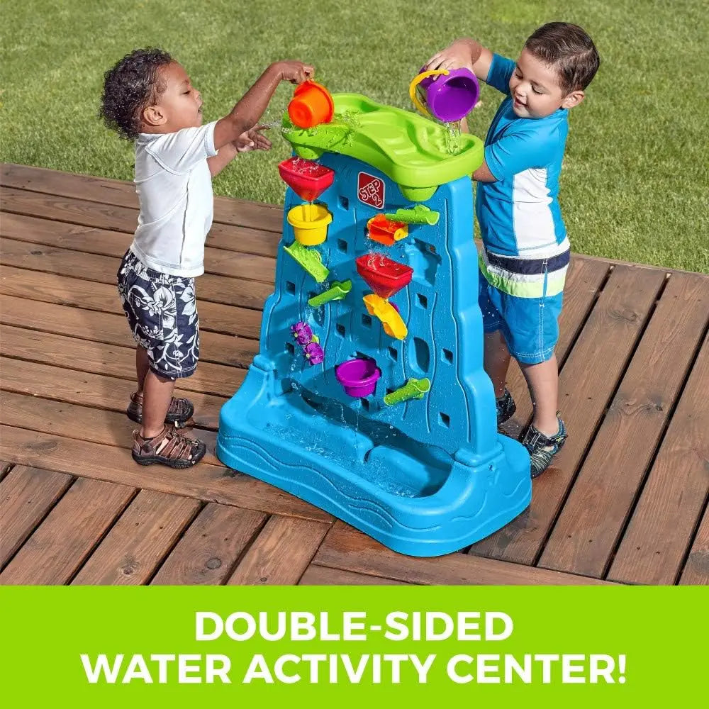 Waterfall Discovery Wall, Kids Double-Sided Water and Sand Activity Sensory Table, Summer Outdoor Toys, 13 Piece Toy Accessories