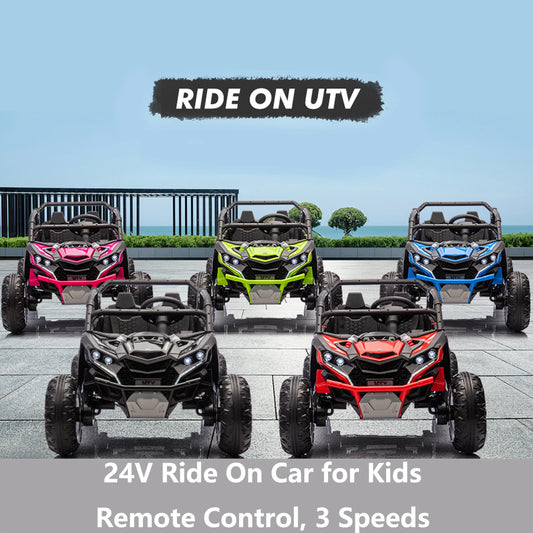 24V Ride On Car For Kids, 4WD Electric Vehicle With Remote Control, 2 Seater, LED Lights, Four-Wheel Shock Absorption, 3 Speeds