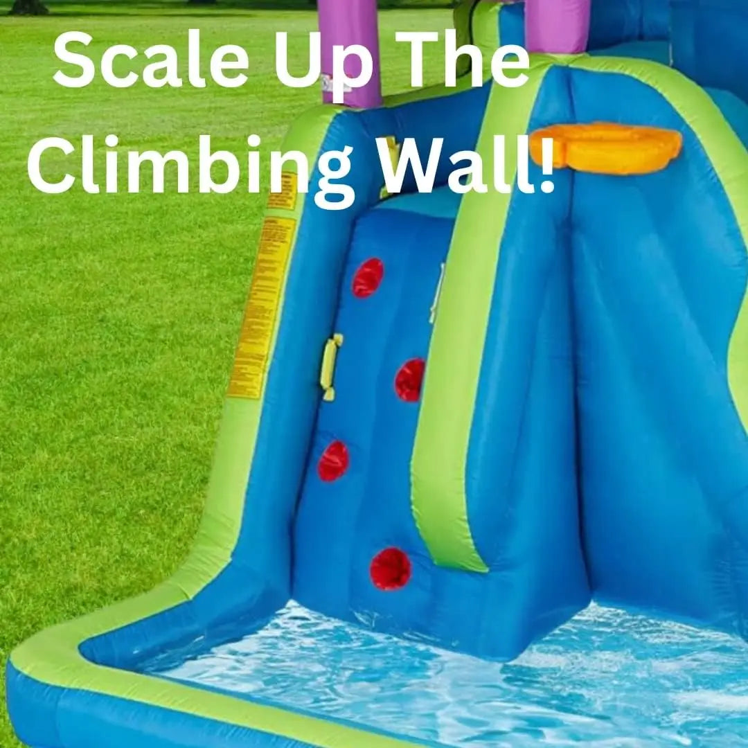 Twin Falls 7-in-1 Inflatable Water Park for Kids with Blower, Includes Two Blow Up Water Slides, Climbing Wall, Splash Pool, Wat